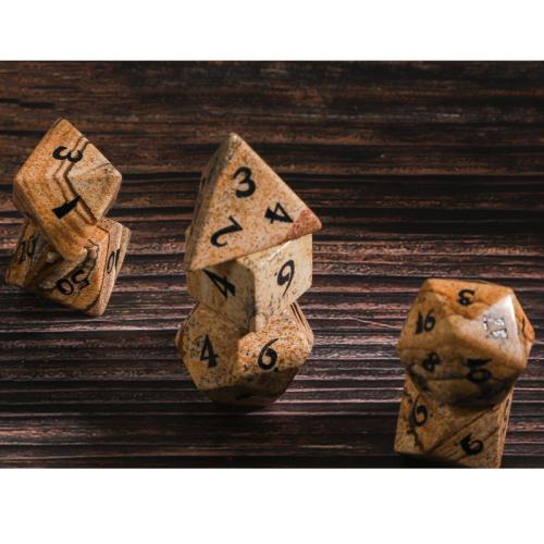 Dice for games, Picture Jasper, Geometrical Pattern, 7 pieces, Sold By Set