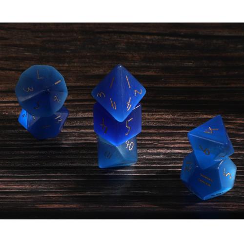 Dice for games, Cats Eye, Geometrical Pattern, 7 pieces, blue, Sold By Set