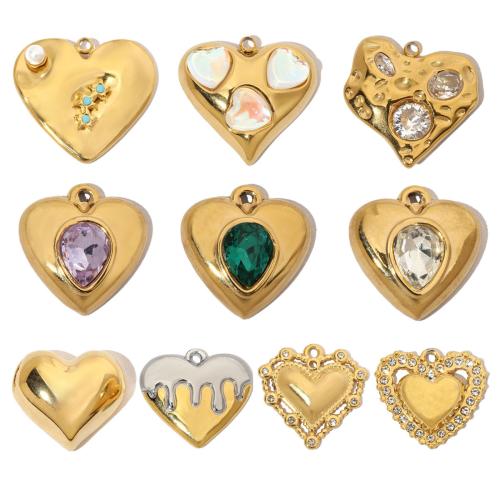 Stainless Steel Heart Pendants, 304 Stainless Steel, with Glass Rhinestone & ABS Plastic Pearl & Rhinestone, Vacuum Ion Plating, DIY & different size for choice, more colors for choice, 3PCs/Bag, Sold By Bag