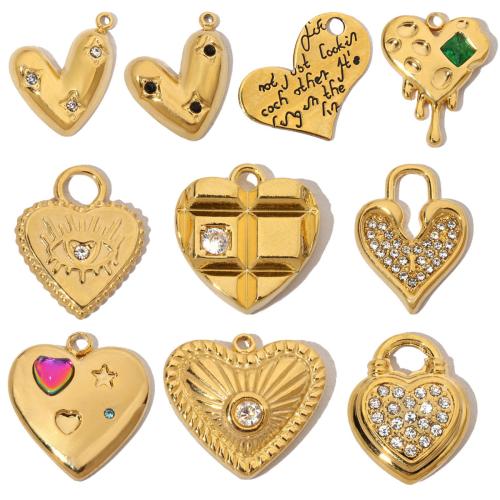 Stainless Steel Heart Pendants, 304 Stainless Steel, Vacuum Ion Plating, DIY & different size for choice & with rhinestone, more colors for choice, 3PCs/Bag, Sold By Bag