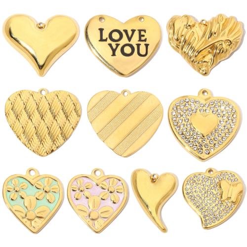 Stainless Steel Heart Pendants, 304 Stainless Steel, Vacuum Ion Plating, DIY & different size for choice & enamel & with rhinestone, more colors for choice, 3PCs/Bag, Sold By Bag