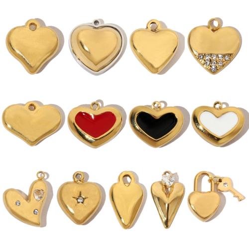 Pendientes Corazón de acero inoxidable, acero inoxidable 304, Bricolaje & diverso tamaño para la opción & esmalte & con diamantes de imitación, más colores para la opción, 3PCs/Bolsa, Vendido por Bolsa