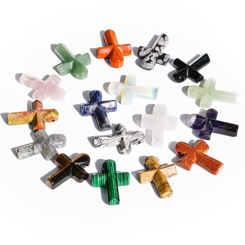 Gemstone Pendants Jewelry, Cross, DIY & different materials for choice, more colors for choice, 25x35x7mm, Sold By PC