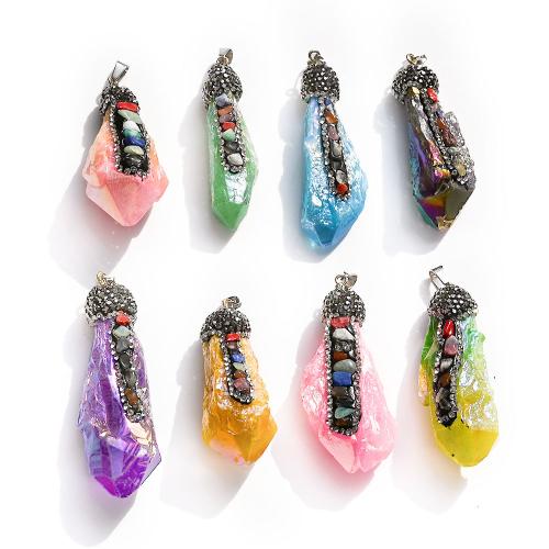 Quartz Gemstone Pendants, with Rhinestone Clay Pave & Iron, irregular, DIY, more colors for choice, width about 15-20mm,length about 40-50mm, Sold By PC