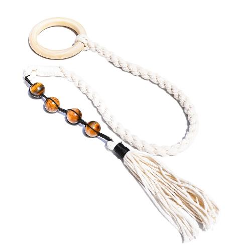 Cotton Thread Curtain Strap, with Gemstone & Wood, durable, more colors for choice, total length about 50cm, ring 6-7cm, and gemstone ball about 16-18mm, Sold By PC