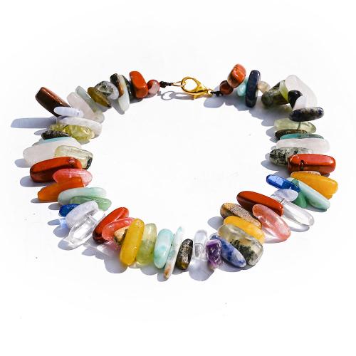 Natural Gemstone Necklace, irregular, fashion jewelry & for woman, multi-colored, Single: length15-25mm, width 5-8mm, Length:Approx 35 cm, Sold By PC