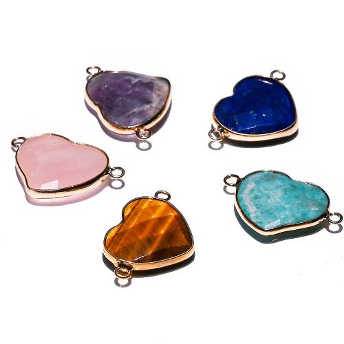 Gemstone Connector, with Iron, Heart, gold color plated, DIY & different materials for choice & 1/1 loop, more colors for choice, 22x32x6mm, Sold By PC