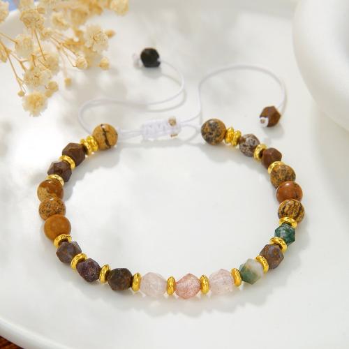 Gemstone Bracelets, with Knot Cord, Adjustable & Unisex, mixed colors, Sold By PC