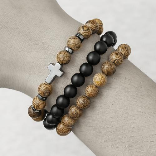 Wood Bracelets, with Abrazine Stone, Unisex & different styles for choice, mixed colors, Sold By PC