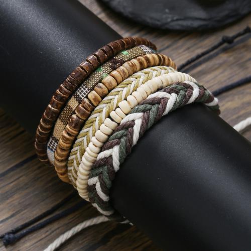 Wood Bracelets, with Cotton Thread & Coco, 6 pieces & Unisex, Sold By Set