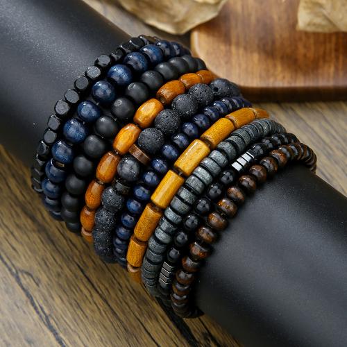 Wood Bracelets, with Abrazine Stone & Lava, Unisex, Sold By Set