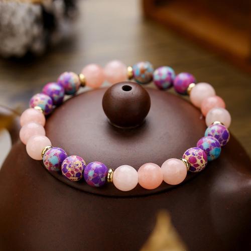 Quartz Bracelets, Rose Quartz, with Impression Jasper, for woman, Length:16 cm, Sold By PC