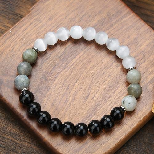 Gemstone Bracelets, Obsidian, with Clear Quartz, for man, mixed colors, Length:16 cm, Sold By PC