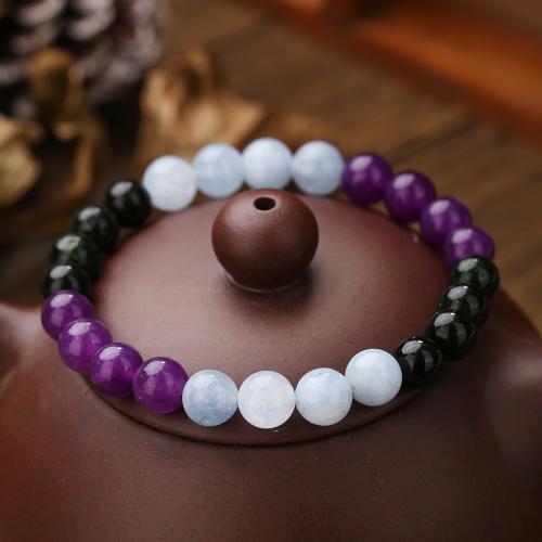 Quartz Bracelets, Amethyst, with Obsidian & Aquamarine, Unisex, mixed colors, Length:16 cm, Sold By PC