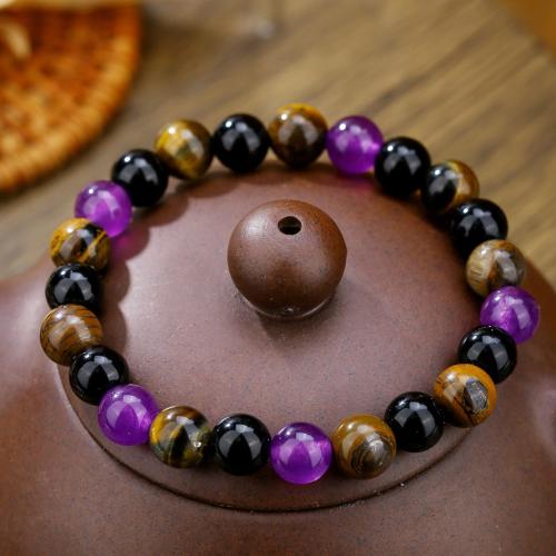 Quarz Armbänder, Amethyst, mit Obsidian & Tigerauge, unisex, gemischte Farben, Länge:16 cm, verkauft von PC