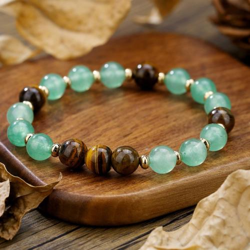 Natural Tiger Eye Bracelets, with Green Aventurine, Unisex, mixed colors, Length:16 cm, Sold By PC