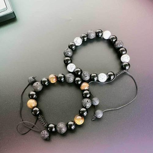 Gemstone Bracelets, Lava, with Magnesite & Black Diamond & Tiger Eye, Adjustable & Unisex & different styles for choice, more colors for choice, Length:16 cm, Sold By PC