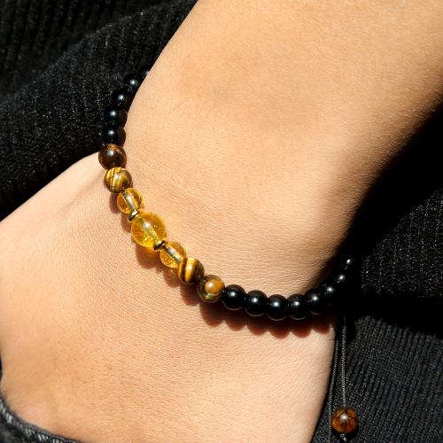 Gemstone Bracelets, Black Diamond, with Tiger Eye, Unisex, mixed colors, Sold By PC