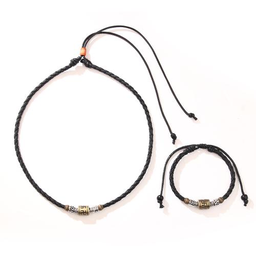 Tibetan Style Jewelry Sets, with Wax Cord, plated, fashion jewelry & different styles for choice & for man, black, Sold By PC