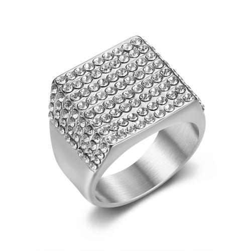 Rhinestone Stainless Steel Finger Ring, 304 Stainless Steel, plated, different size for choice & for man & with rhinestone, more colors for choice, Sold By PC