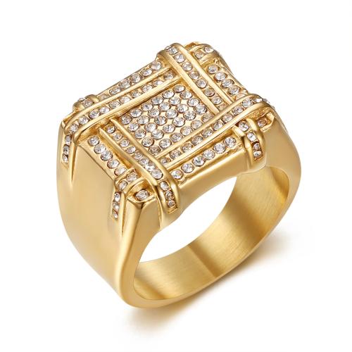 Anillo de dedo acero inoxidable del Rhinestone, acero inoxidable 304, chapado, diverso tamaño para la opción & para hombre & con diamantes de imitación, más colores para la opción, Vendido por UD