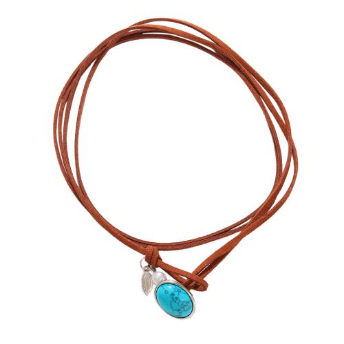 Collier de bijoux en alliage de zinc, avec Cordon PU & turquoise & perle de plastique, Placage, Double couche & longueur différente pour le choix & pour femme, plus de couleurs à choisir, Vendu par PC