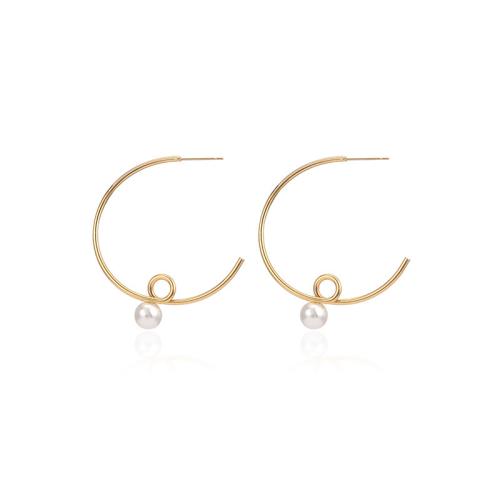 Stainless Steel Stud Earrings, 304 Stainless Steel, with Plastic Pearl, gold color plated, fashion jewelry & for woman & hollow, Sold By Pair