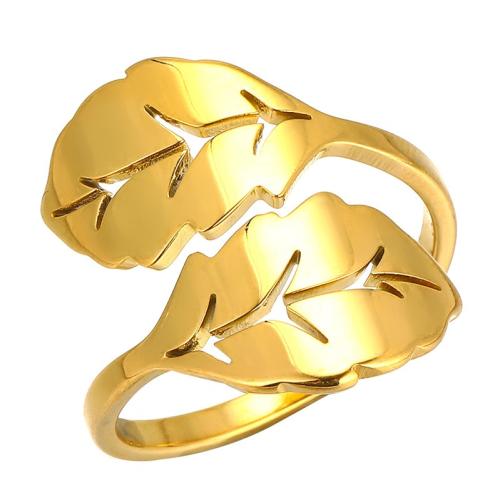 Stainless Steel Finger Ring, 304 Stainless Steel, Leaf, plated, different size for choice & for woman & hollow, golden, Sold By PC