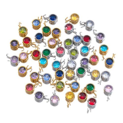 Stainless Steel Pendants, 304 Stainless Steel, with Cubic Zirconia, Round, plated, DIY, more colors for choice, 10PCs/Bag, Sold By Bag