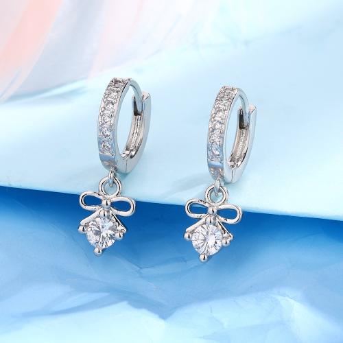 Boucles d'oreilles en laiton zircon cubique pavent, Placage, pavé de micro zircon & pour femme, couleur platine, 7x7mm, Vendu par paire