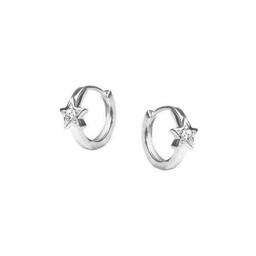 Cubic Zirconia Micro Pave Brass Earring, plated, micro pave cubic zirconia & for woman, platinum color, The star is about 5MM and the inner diameter is about 8MM, Sold By Pair