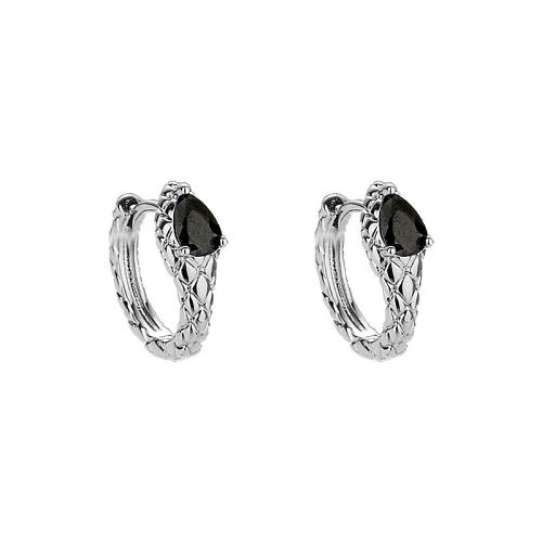 Boucles d'oreilles en laiton zircon cubique pavent, Placage, pavé de micro zircon & pour femme, couleur platine, Black diamond 3*6,16*14mm, inner diameter 11*10mm, Vendu par paire