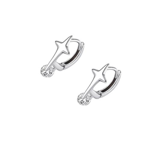 Boucles d'oreilles en laiton zircon cubique pavent, Placage, pavé de micro zircon & pour femme, couleur platine, The star is 7 x 15MM and 14MM in diameter, Vendu par paire