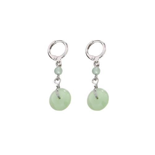 Huggie Hoop Drop Earring, Brass, plated, Imitation Hetian Jade & for woman, platinum color, 40mm, Sold By Pair