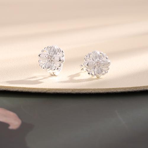 Laiton Leverback boucle d'oreille, Pétales, Placage, pour femme, argent, About 10MM flower, inner diameter 8MM, Vendu par paire