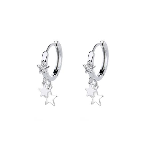 Boucles d'oreilles en laiton zircon cubique pavent, étoile, Placage, pavé de micro zircon & pour femme, couleur platine, 15mm, Vendu par paire