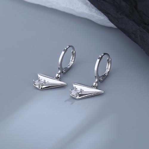 Cubic Zirconia Micro Pave Brass Earring, Airplane, plated, micro pave cubic zirconia & for woman, platinum color, 27mm, Sold By PC