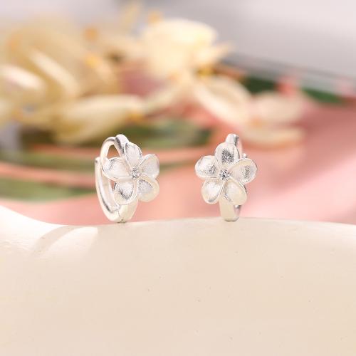 Cubic Zirconia Micro Pave Brass Earring, petals, plated, micro pave cubic zirconia & for woman, silver color, Flowers about 8mm, inner diameter about 8mm, Sold By Pair