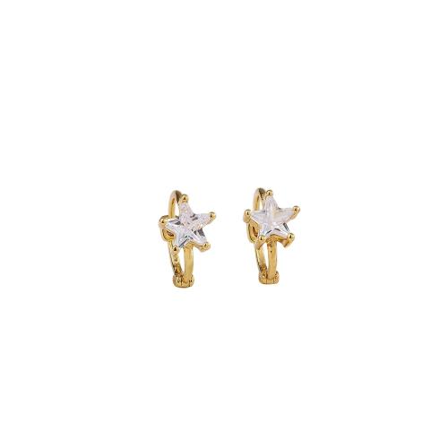 Boucles d'oreilles en laiton zircon cubique pavent, étoile, Placage, pavé de micro zircon & pour femme, plus de couleurs à choisir, 7x12mm, Vendu par paire