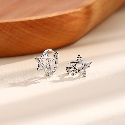 Brass Leverback Earring, Star, plated, for woman, platinum color, Inner diameter 8MM, Sold By Pair