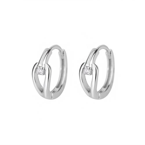 Boucles d'oreilles en laiton zircon cubique pavent, Placage, pavé de micro zircon & pour femme, couleur platine, 13x4mm, Vendu par paire