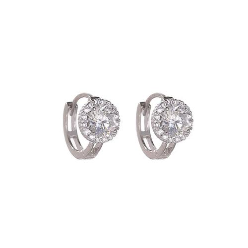 Boucles d'oreilles en laiton zircon cubique pavent, Placage, pavé de micro zircon & pour femme, couleur platine, 10x15mm, Vendu par paire