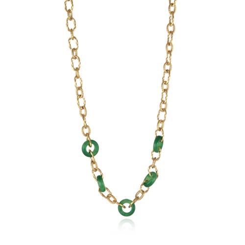 Stainless Steel Jewelry Necklace, 304 Stainless Steel, with Jade, with 5cm extender chain, plated, different size for choice & for woman, golden, Length:Approx 46 cm, Sold By PC