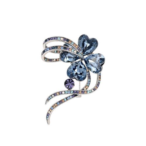 Crystal Brooch, Brass, with Austrian Crystal, plated, micro pave cubic zirconia & for woman, silver color, 53x37mm, Sold By PC