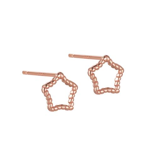 925 Sterling Silver Stud Earring, Star, rose gold color plated, for woman & hollow, earring length 10-15mm, Sold By Pair