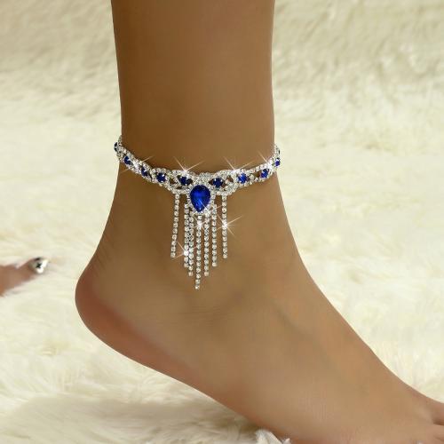 Brass Anklet, with 2inch extender chain, Teardrop, for woman & with rhinestone, more colors for choice, Length:Approx 8.7 Inch, Sold By PC