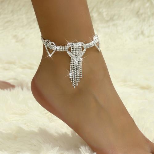 Brass Anklet, with 2inch extender chain, Heart, plated, for woman & with rhinestone, more colors for choice, Length:Approx 8.7 Inch, Sold By PC