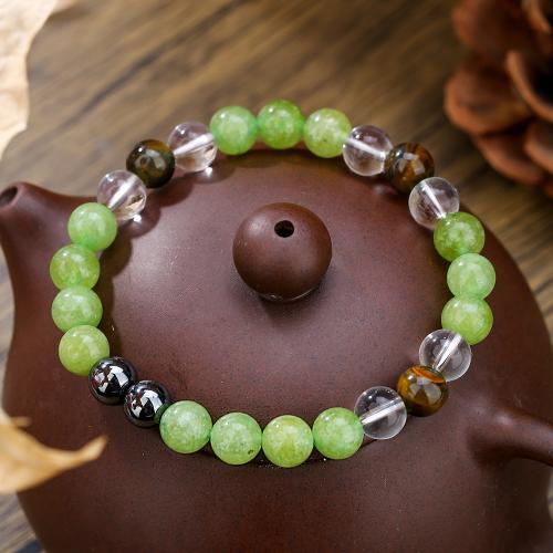 Gemstone Bracelets, Green Aventurine, with Hematite & Clear Quartz, Unisex, mixed colors, Sold By PC