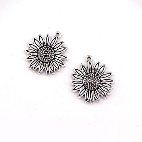 Tibetan Style Flower Pendants, Sunflower, silver color plated, DIY, nickel, lead & cadmium free, 24x21x3.50mm, 100PCs/Bag, Sold By Bag