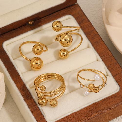 Stainless Steel Finger Ring, 304 Stainless Steel, with Plastic Pearl, gold color plated, different styles for choice & for woman, more colors for choice, Sold By PC